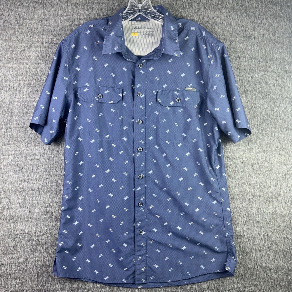 Eddie Bauer Fishing Shirt Men's Tall Medium SS Blue Classic Fit Vented Utility